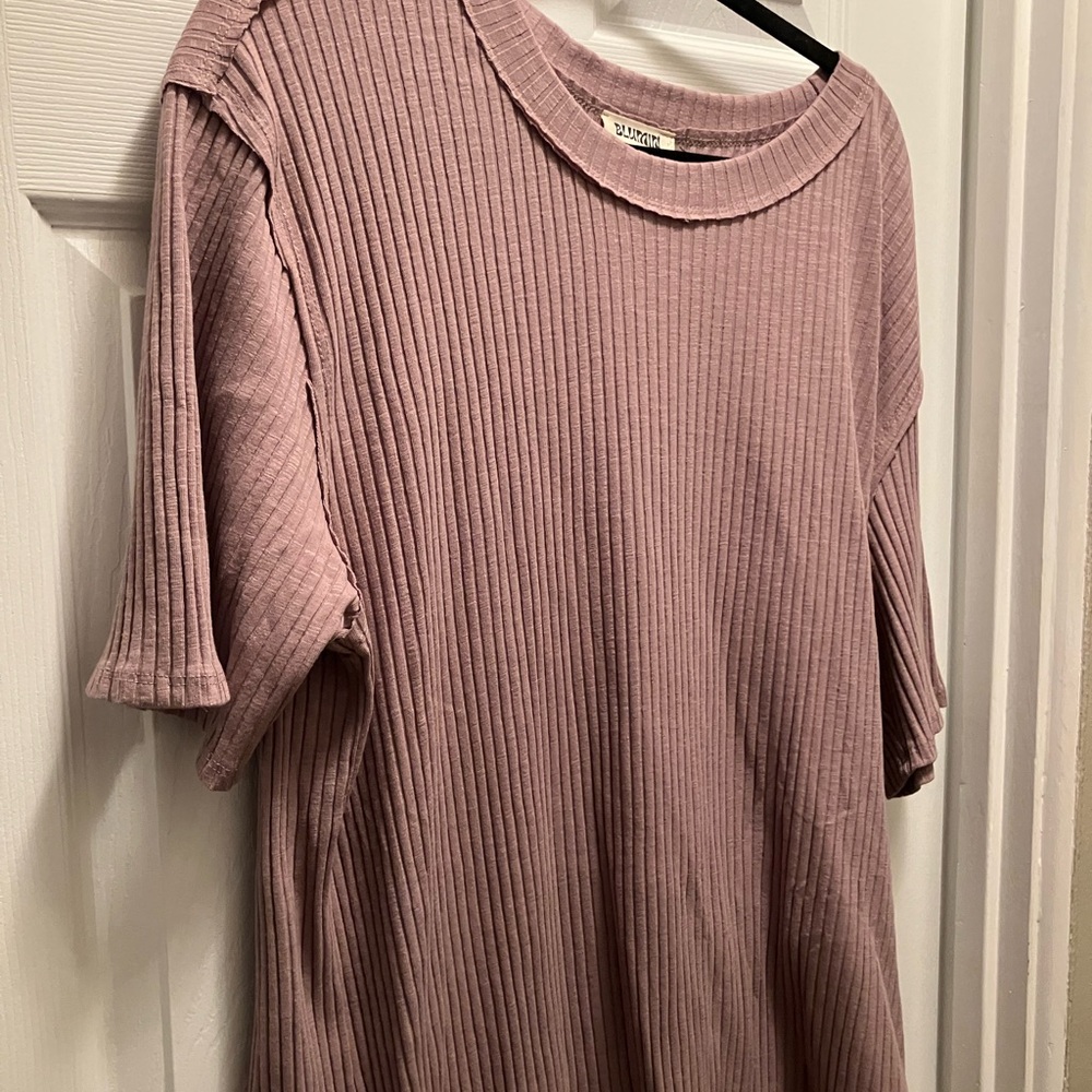 Ribbed Short Sleeve Top in Mauve